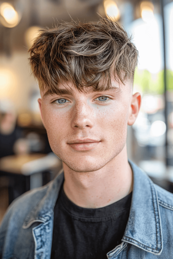 modern Caesar cut with short fringe and neatly trimmed sides