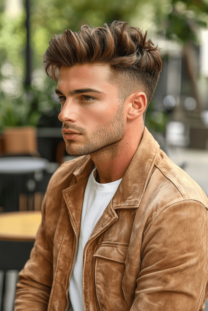 Taper Fade with Wavy Quiff Hairstyle for Men