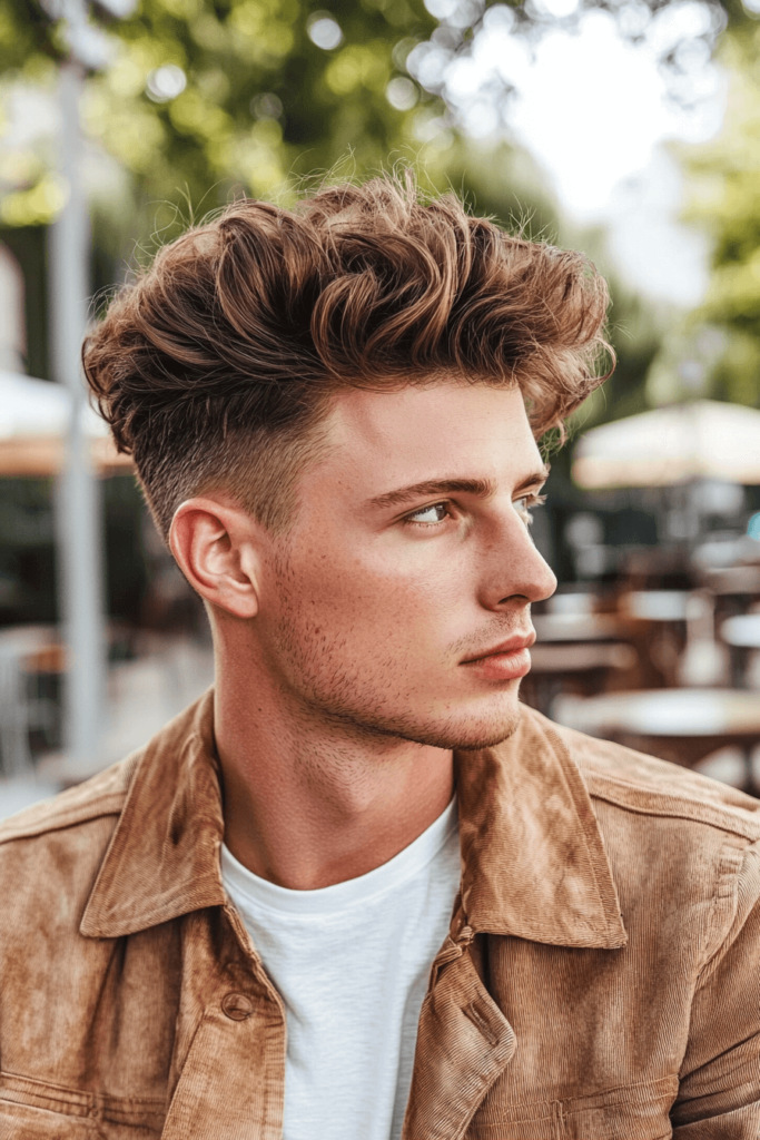 Taper Fade with Wavy Quiff Hairstyle for Men