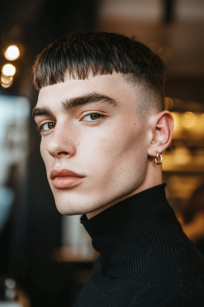 French Crop with Fade, short haircut with textured top and faded sides