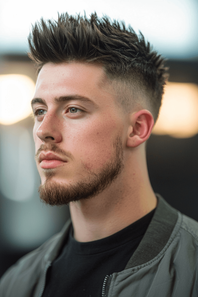Spiky Top with Fade, bold haircut with high fade and spiky top