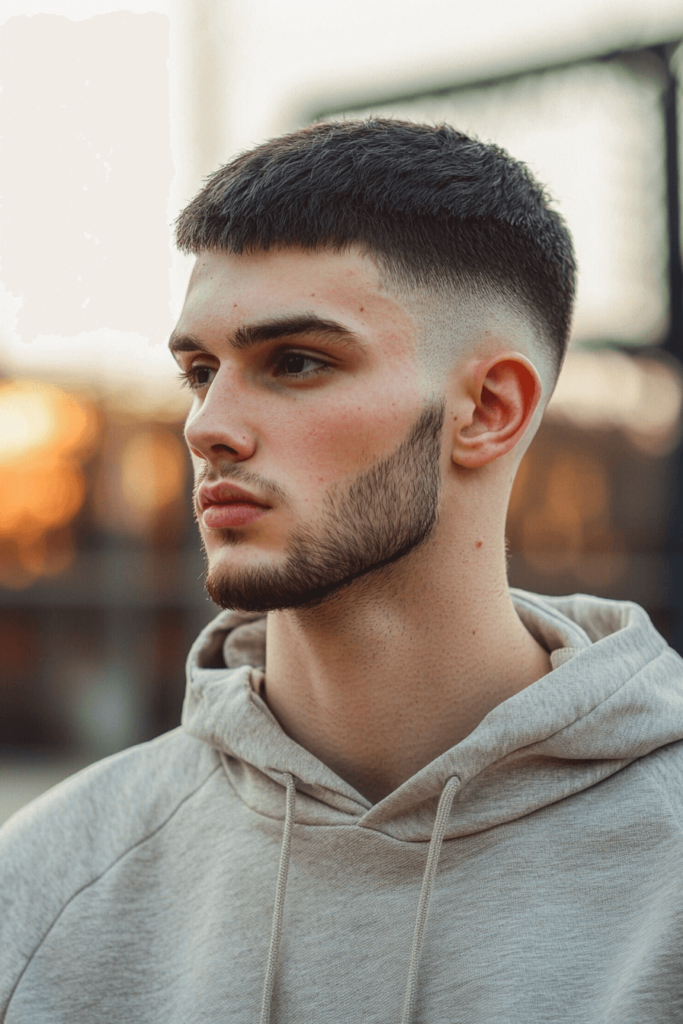 Taper Fade with Caesar Cut for Men
