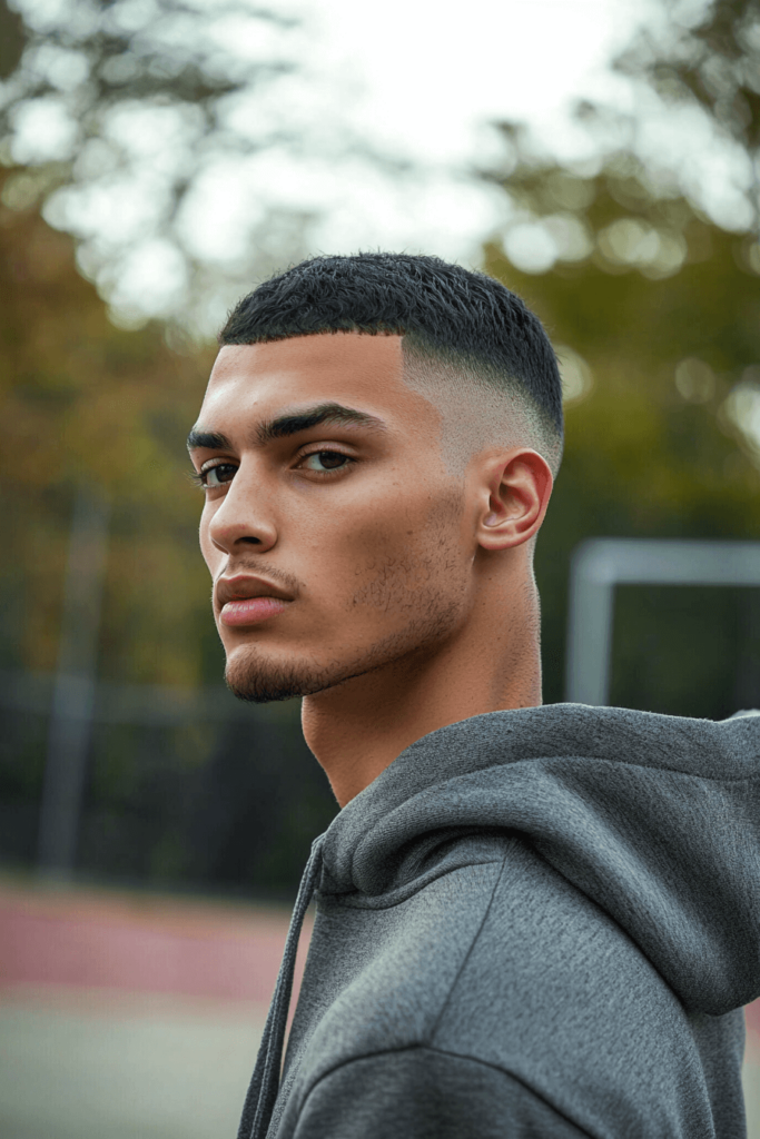 Taper Fade with Caesar Cut for Men