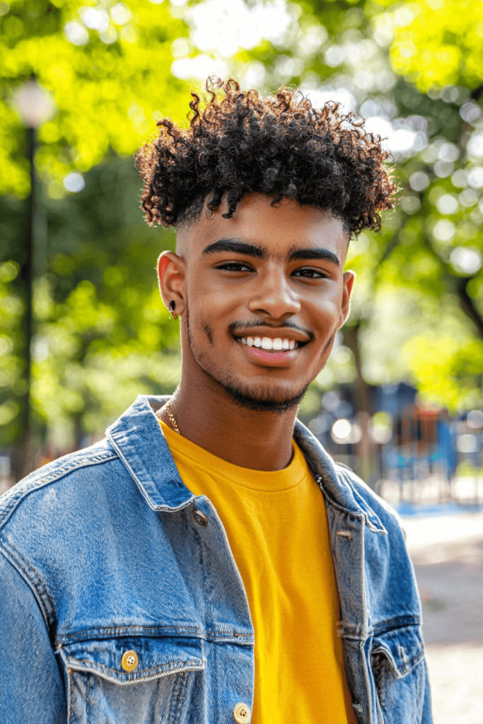 Taper Fade with Curly Afro for Men