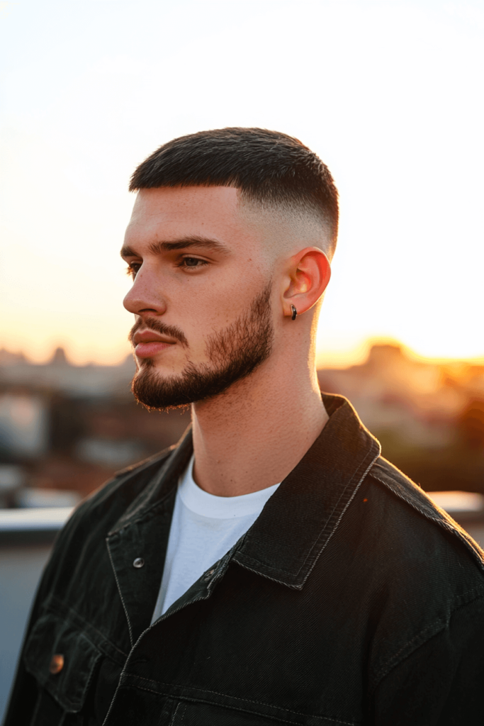 taper fade complemented by beard for men