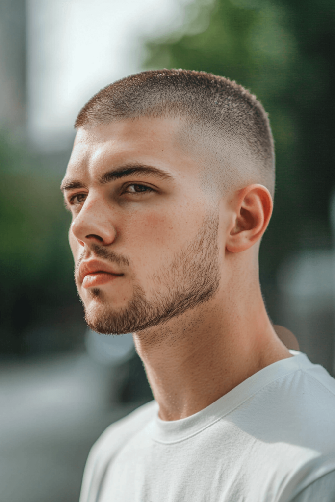 Buzz Cut with Line Up, simple short haircut with sharp edges