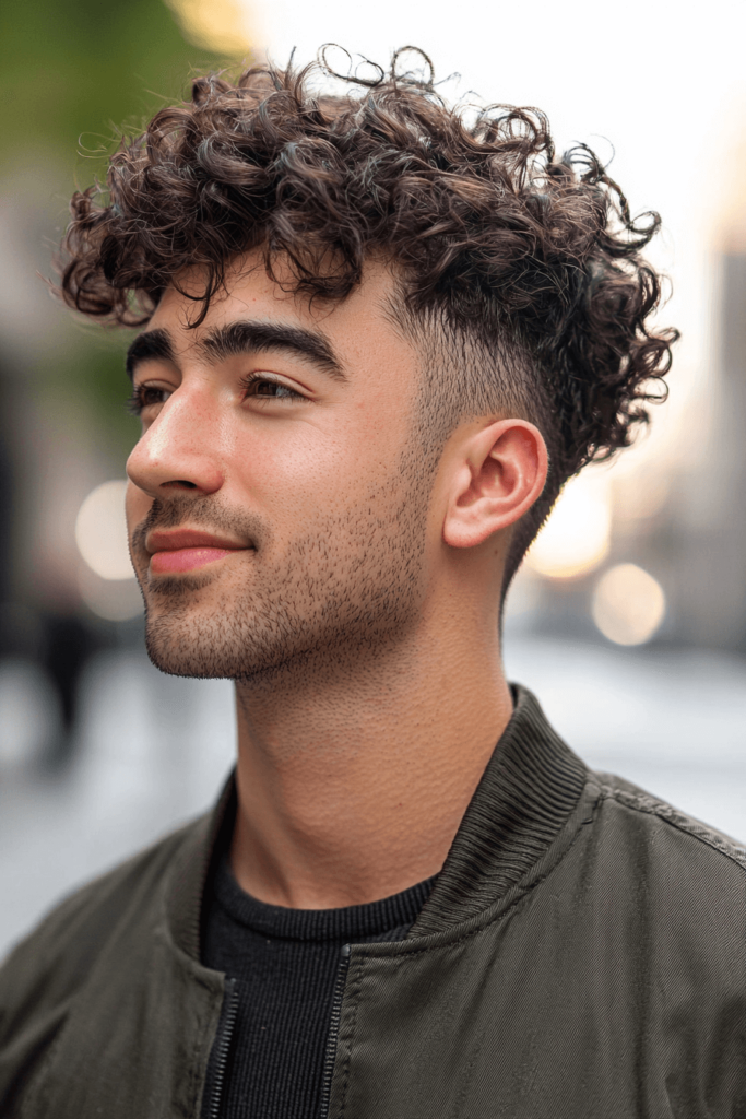 Curly Undercut hairstyle with short sides and natural curls on top