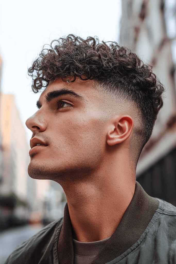 Curly Undercut hairstyle with short sides and natural curls on top
