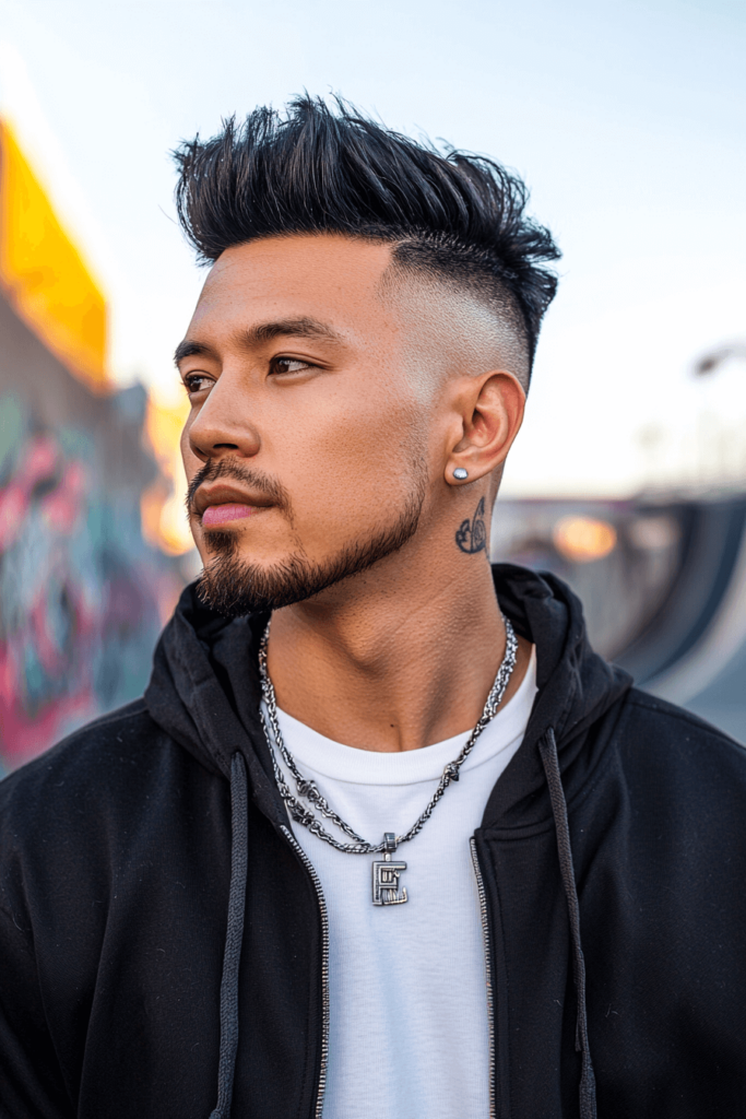 taper fade paired with a faux hawk haircut for men