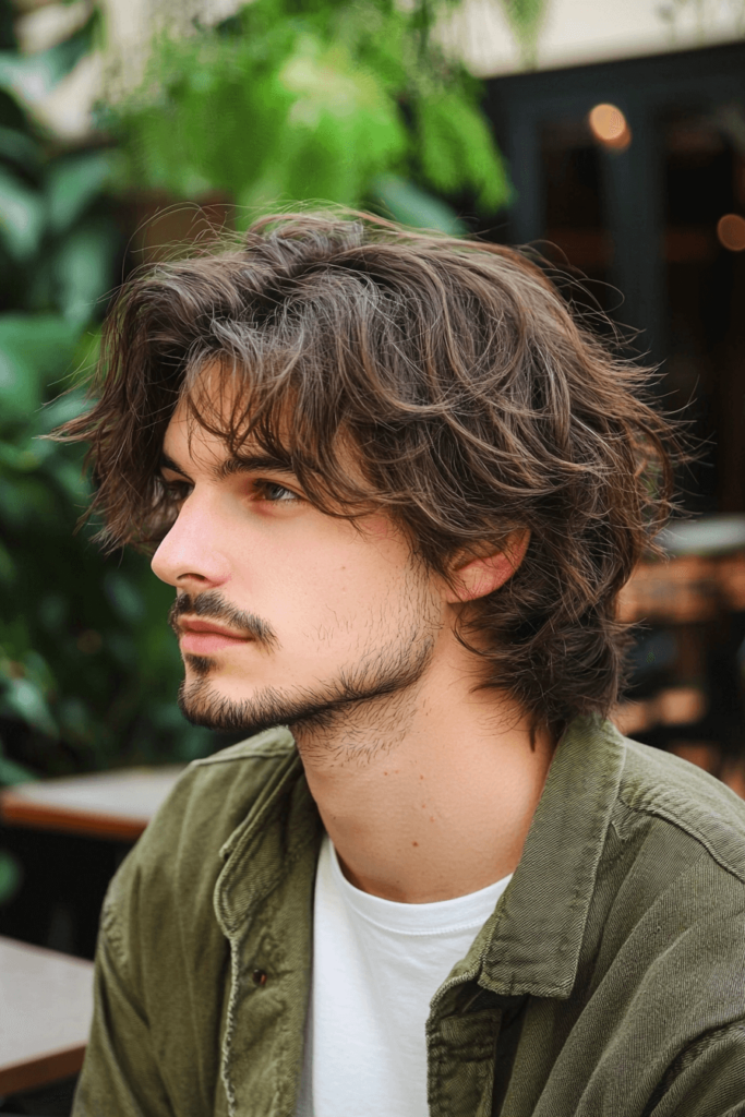 shaggy layered hairstyle with medium-length hair