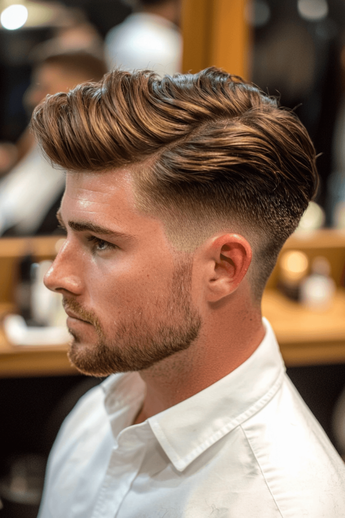 Taper Fade with Pompadour hairstyle for men