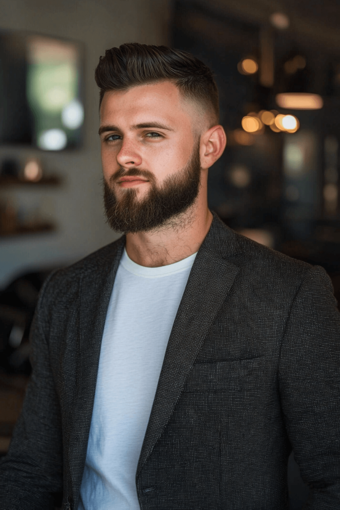 23.1 Polished Mid Taper Fade with Beard Fade for Men