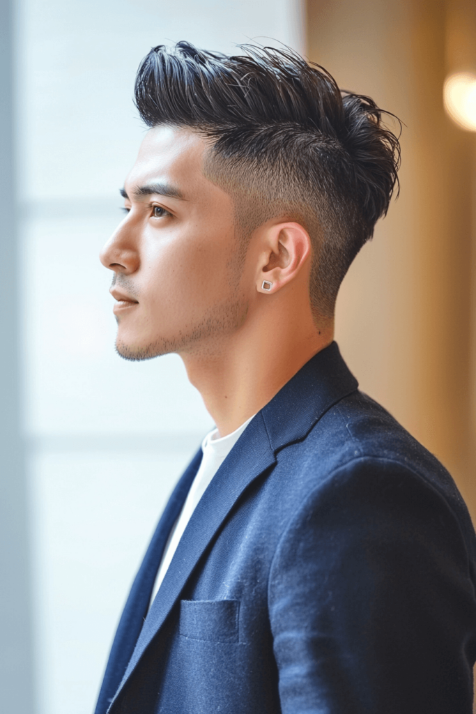 Mid Taper Fade with High Volume Top
