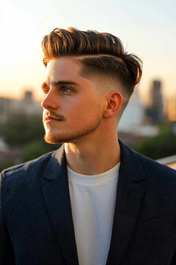 Mid Taper Fade with Pompadour for Men