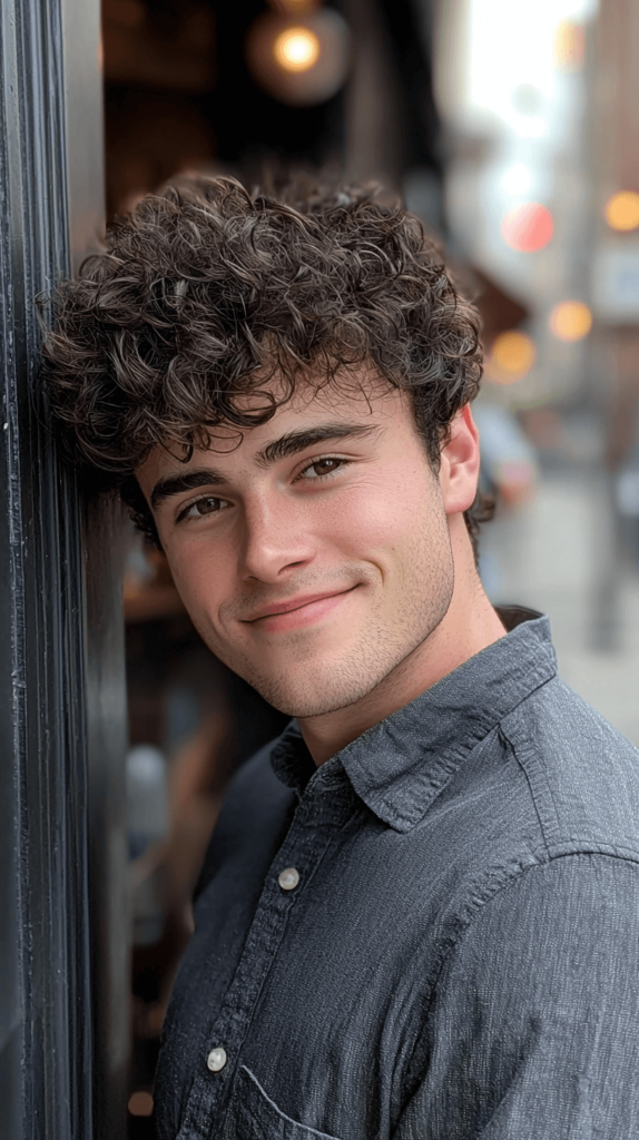 Men Curly Top with Taper Fade Valentine's Day hairstyle