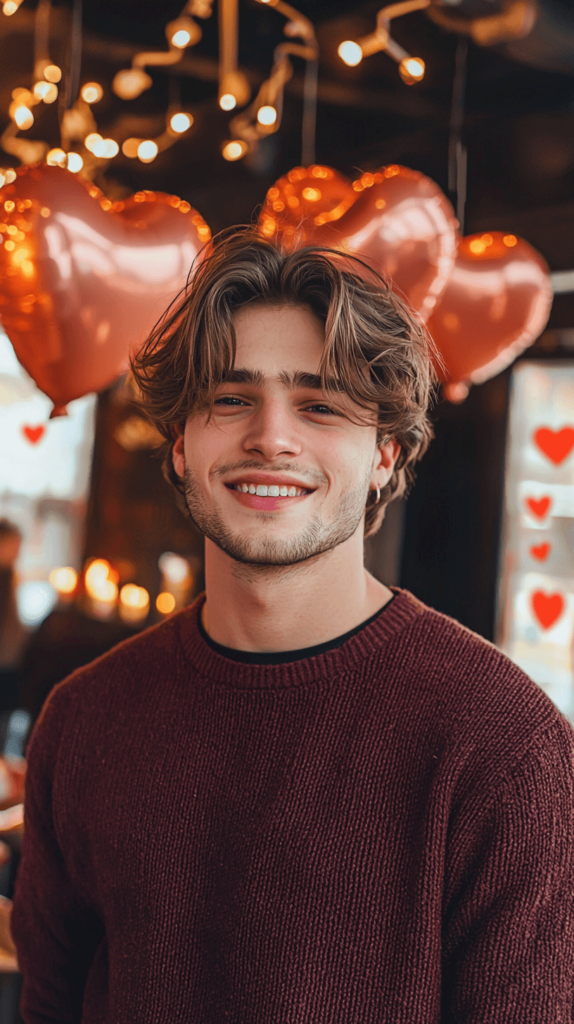 Men's Valentine's Day Side Swept Bangs Hairstyle