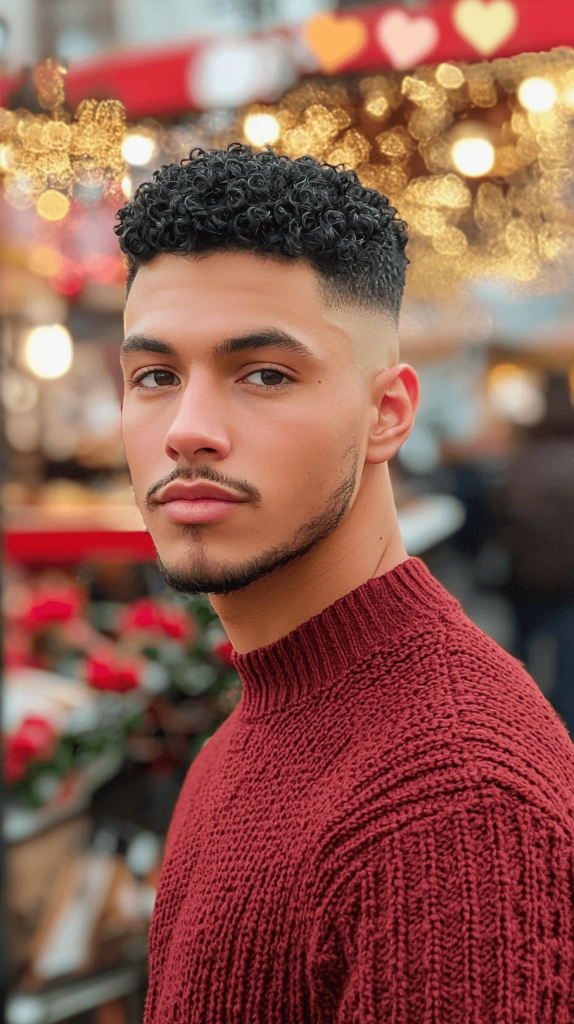 Low Fade with Curls Men's Hairstyle for Valentine's Day