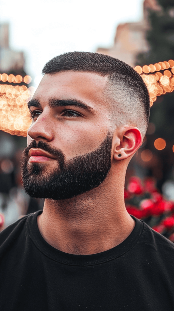 Men's Valentine's Day Buzz Cut with Beard Hairstyle