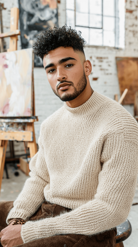 Curly Buzz Cut Fade for Men