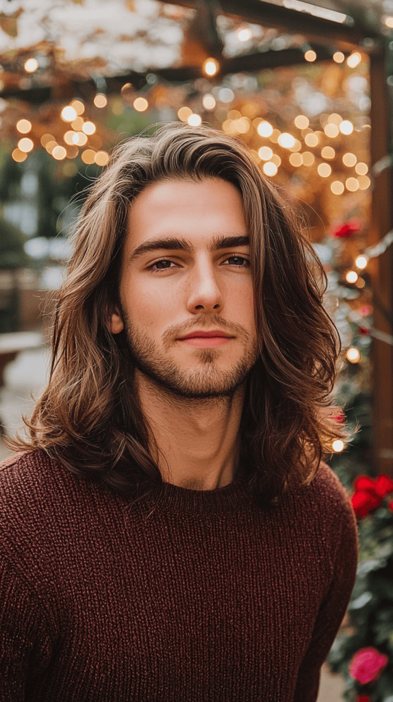 Long Hair with Middle Part Hairstyle for Men