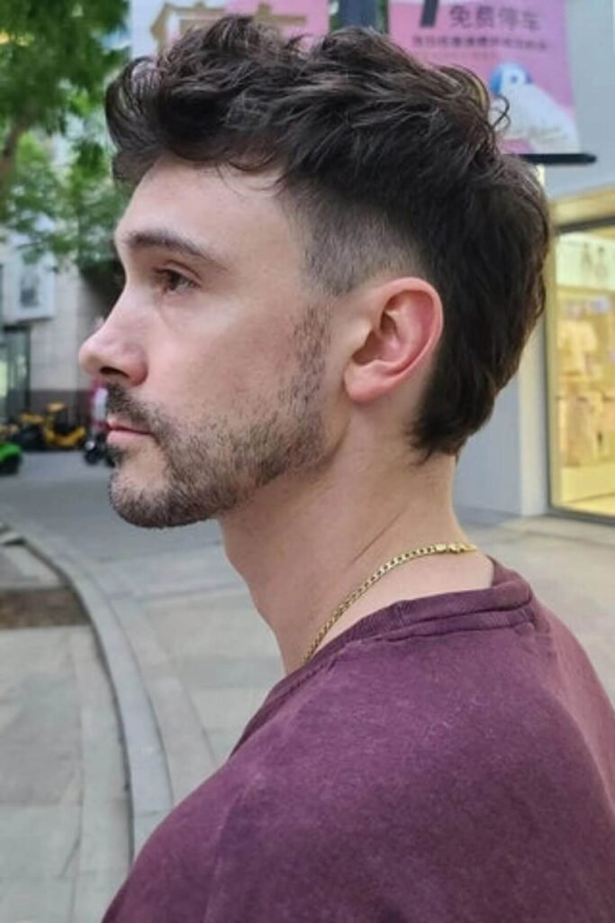 Low Burst Fade Mullet for Men