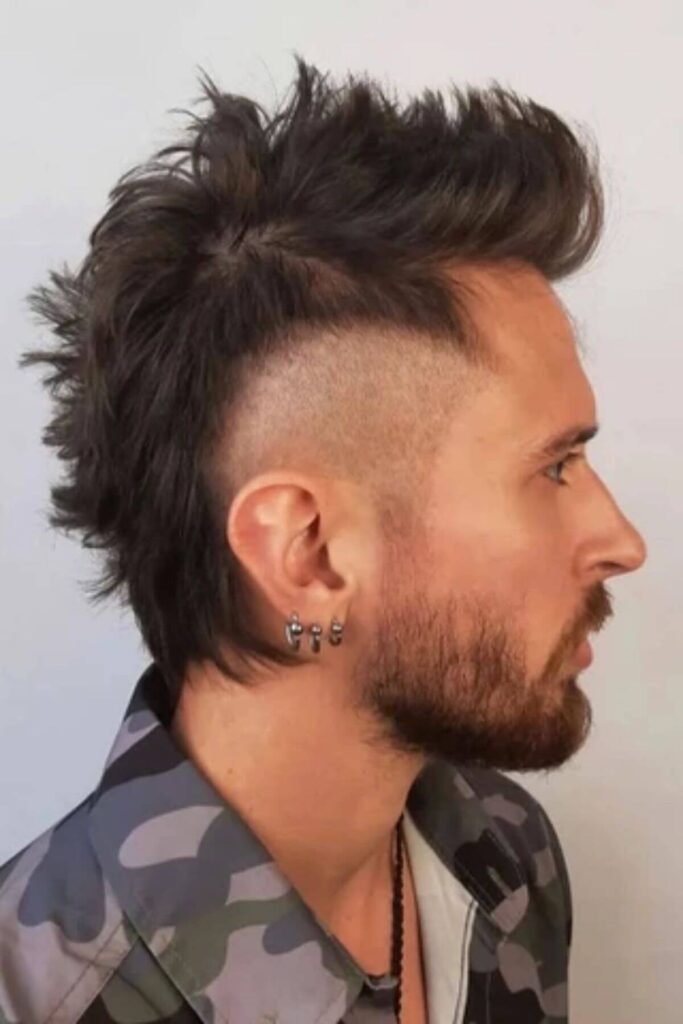 Burst Fade Mohawk Mullet for Men