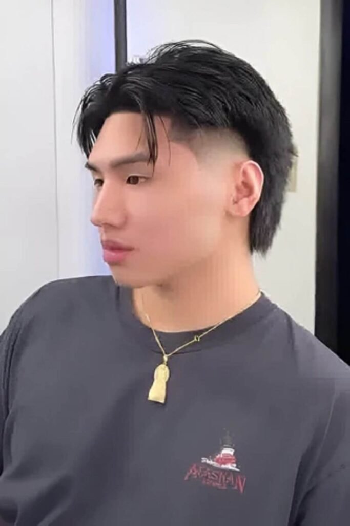 Burst Fade Middle Part Mullet for Men