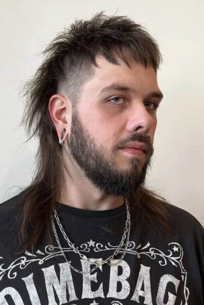Burst Fade Mullet with Beard Men