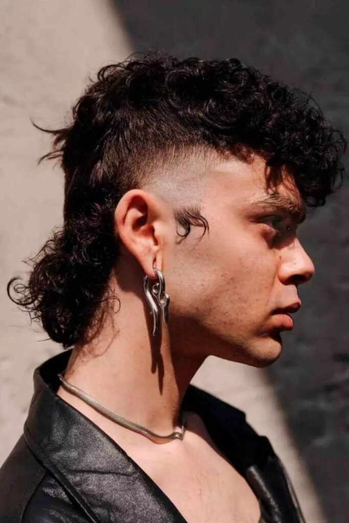 Men's Permed Mullet Faded Sides