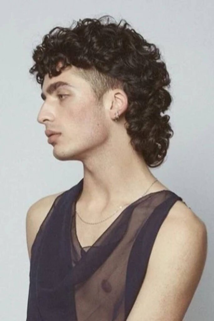 Burst Fade Mullet Curly Hair Men
