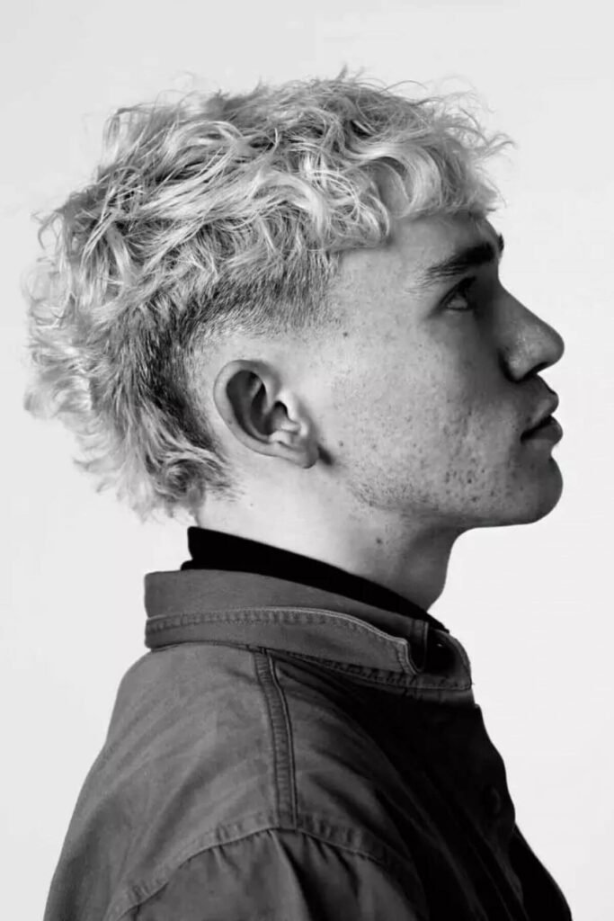 Burst Fade Mullet Curly Hair for Men