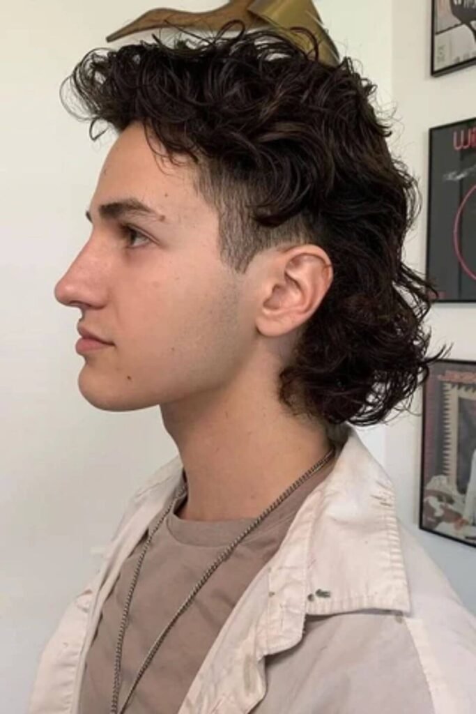Burst Fade Mullet Wavy Hair Men
